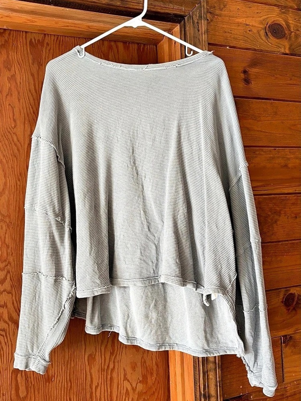 We The Free Coraline Thermal Ribbed Crew Neck Sweater Size Medium in Gray